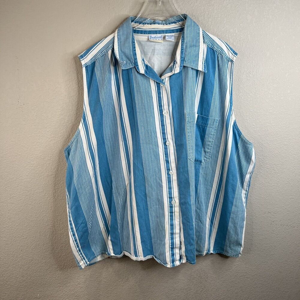 Vintage Backroad Blues Sleeveless Blue‎ And White Striped Plus Size 22W Stained